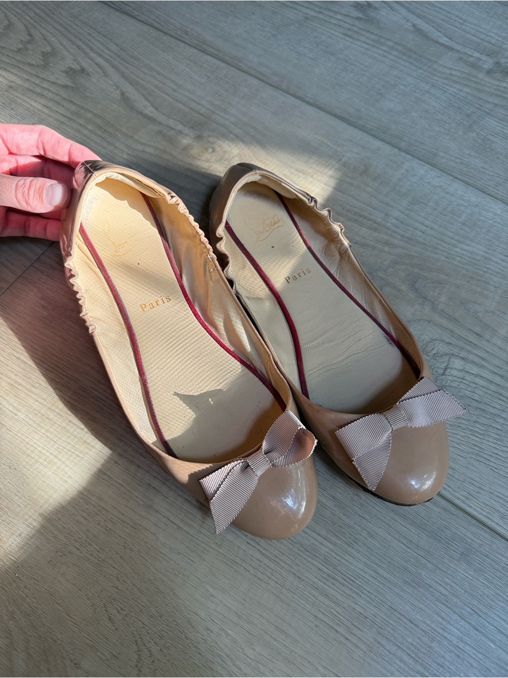 Christian Louboutin Tan Patent Bow Ballet  Flats Size 39 or 9
